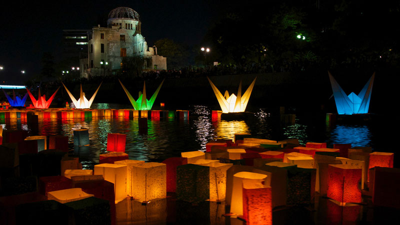 Il memoriale della pace e la Genbaku dome (cupola dell'atomica) di Hiroshima